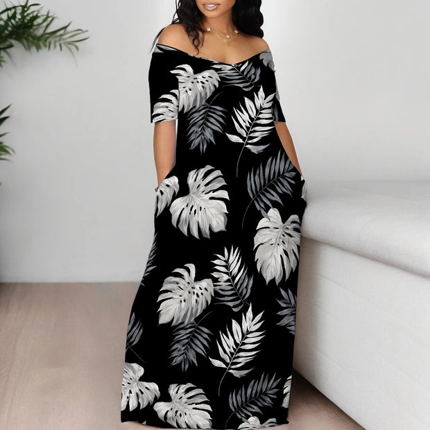 Plus Size Maxi Dresses for Curvy Women Summer Casual Loose Short Sleeve Long Beach Dress with Pocket