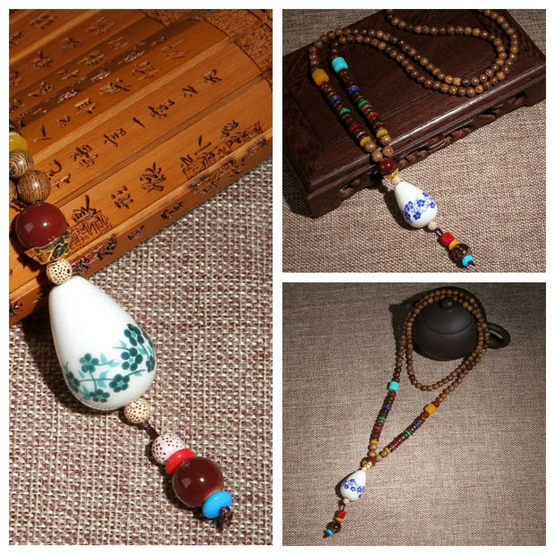 Vintage Bohemian Cotton and Linen Beaded Necklace