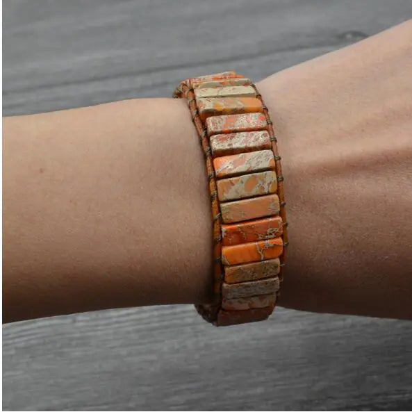 Leather Beaded Bracelet with Natural Stones and Style