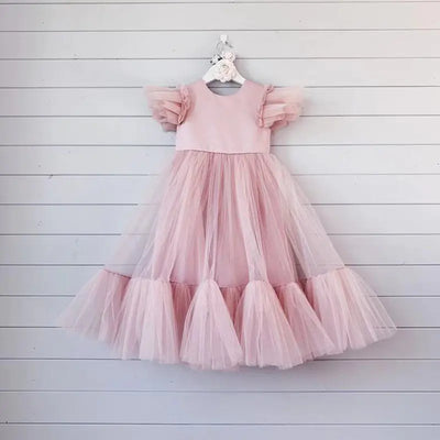Girls' Birthday Princess Dress with Fluffy Yarn Details