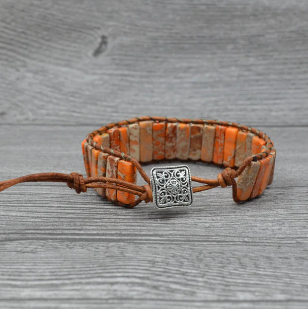 Leather Beaded Bracelet with Natural Stones and Style