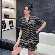 Summer Ice Silk Couple Pajamas Set - Short Sleeve & Shorts
