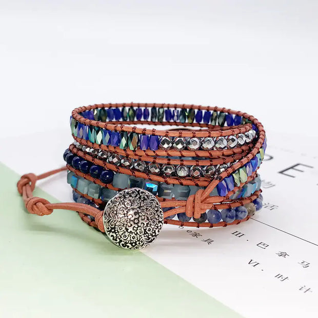 Handcrafted Multi-layer Leather Bracelet with Natural Stones