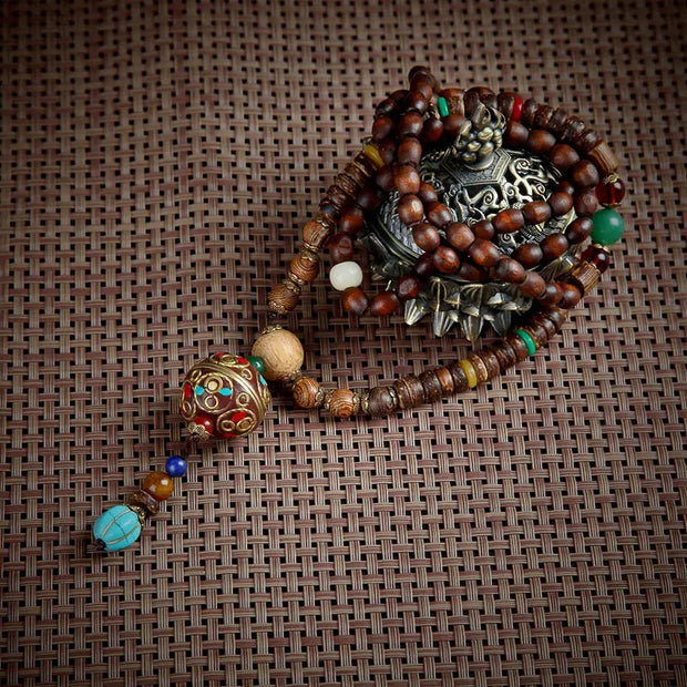 Vintage Bohemian Cotton and Linen Beaded Necklace