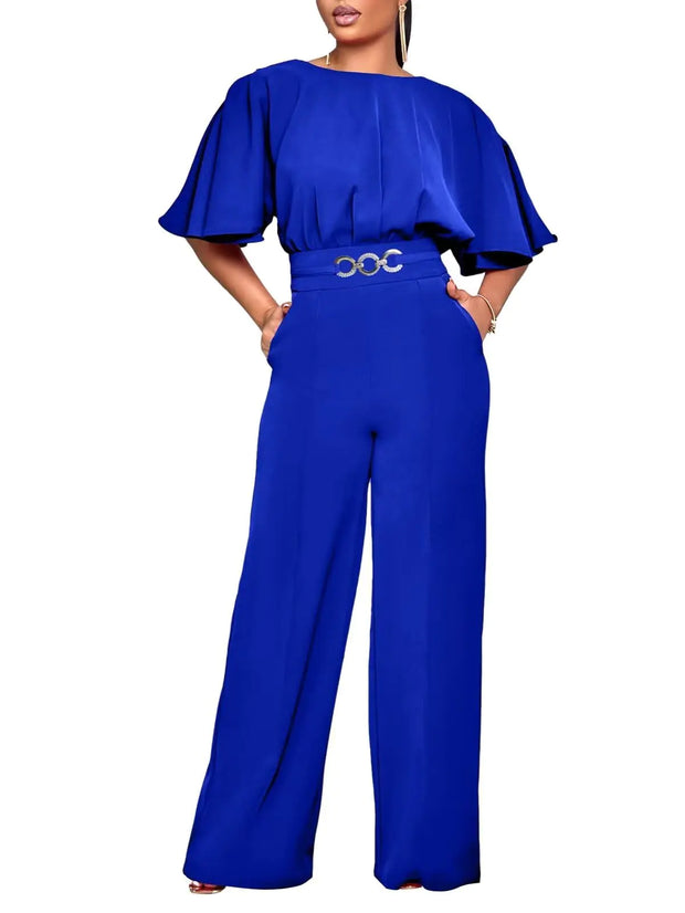 acelyn Elegant Jumpsuit for Women Dressy Sexy Plus Size Wide Leg Pant Suit One Piece Party Outfits Royal Blue XL