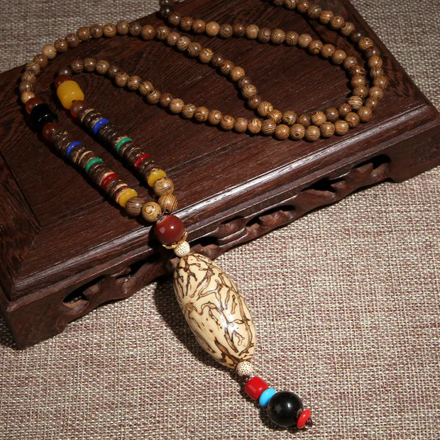 Vintage Bohemian Cotton and Linen Beaded Necklace