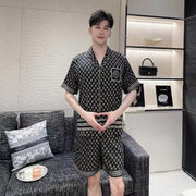 Summer Ice Silk Couple Pajamas Set - Short Sleeve & Shorts