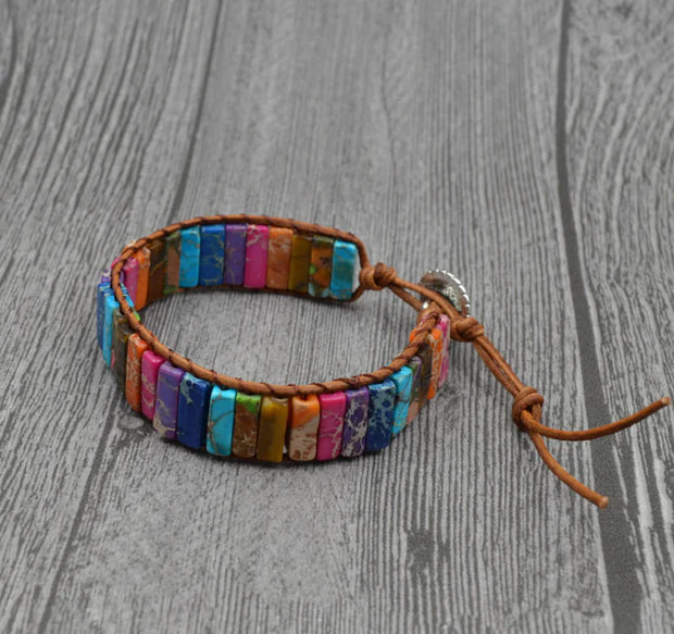 Leather Beaded Bracelet with Natural Stones and Style