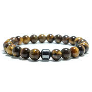 Men's 8mm Natural Stone Beaded Bracelet (Tiger Eye, Lava)