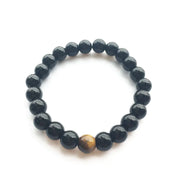 Natural Black Agate and Tiger Eye Beaded Bracelet