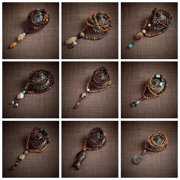 Vintage Bohemian Cotton and Linen Beaded Necklace