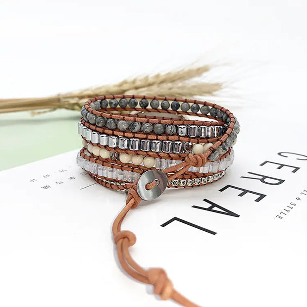 Vintage Beaded Stone Bracelet - Handmade Bohemian Style