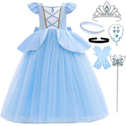 iTVTi Princess Cinderella Costume for Girls Kids Cosplay Dress Carnival Halloween Party Outfit Blue 7-8 Years