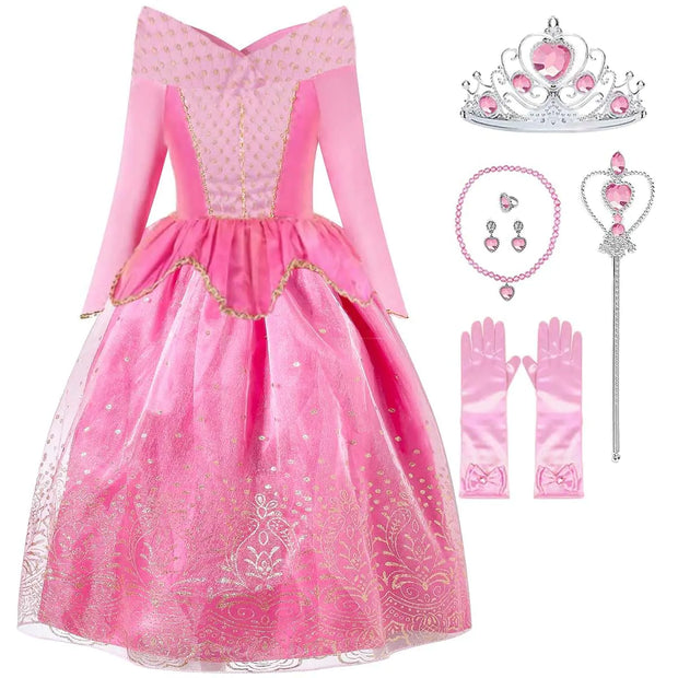 iTVTi Little Girls Princess Costume Dress Up Cosplay for Carnival Halloween Party Pink 6-7 Years(Tag 140)
