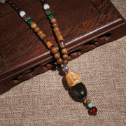 Vintage Bohemian Cotton and Linen Beaded Necklace