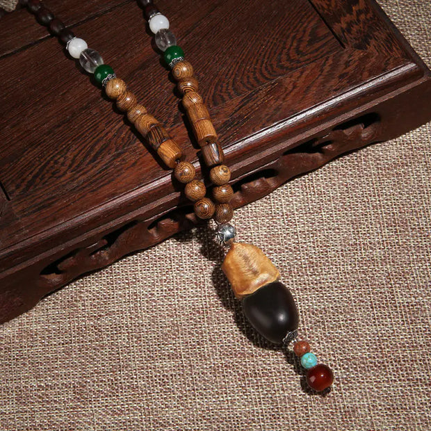 Vintage Bohemian Cotton and Linen Beaded Necklace