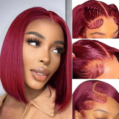 99j Burgundy Bob Wig Human Hair 13x4 HD Lace Front Wigs