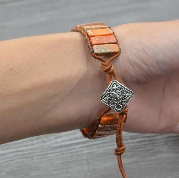 Leather Beaded Bracelet with Natural Stones and Style