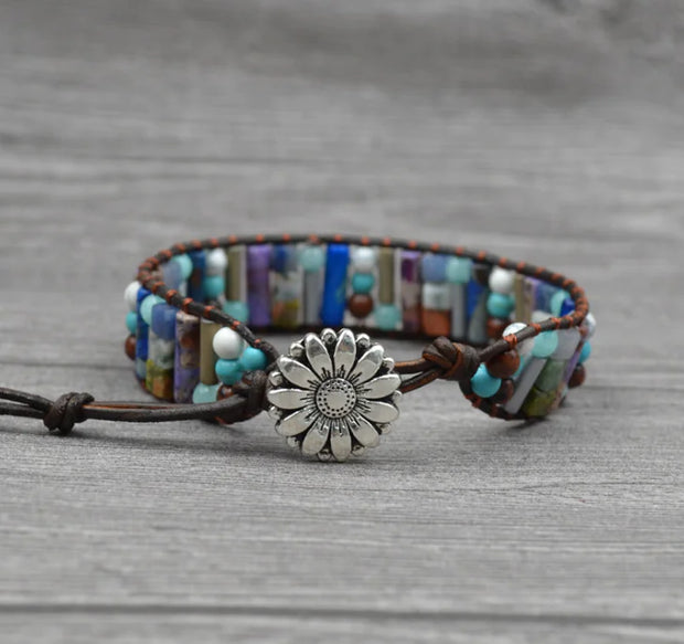 Leather Beaded Bracelet with Natural Stones and Style