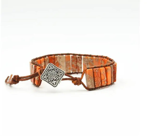 Leather Beaded Bracelet with Natural Stones and Style