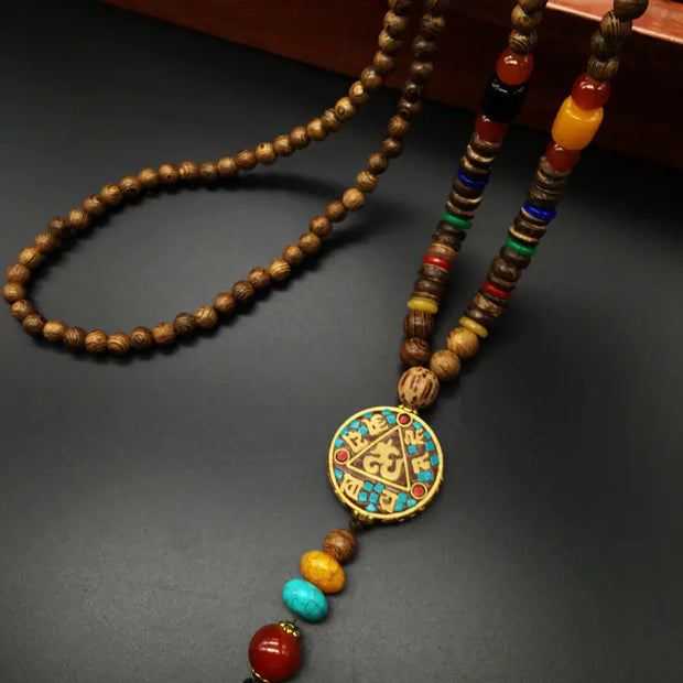 Vintage Bohemian Cotton and Linen Beaded Necklace