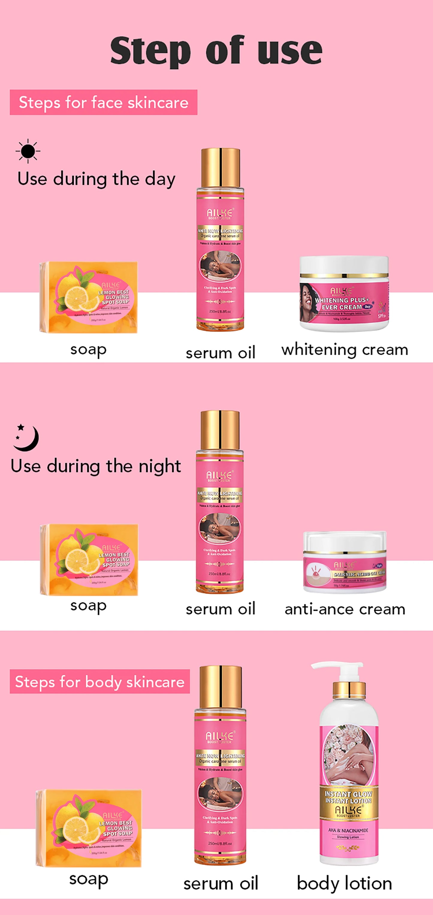 AILKE Ensemble de soins éclaircissants pour la peau