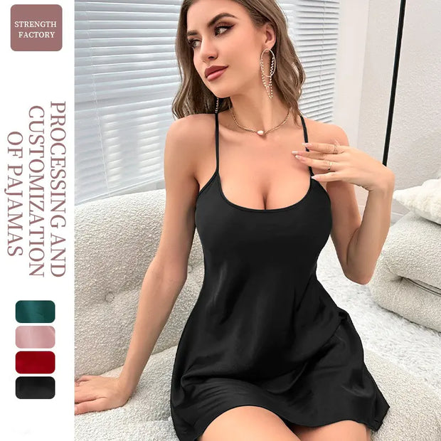 Women's Backless Ice Silk Summer Pajamas Nightdress