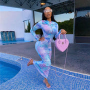 Autumn Digital Print Long Sleeve Bodycon Dress for Women