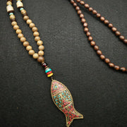 Vintage Bohemian Cotton and Linen Beaded Necklace