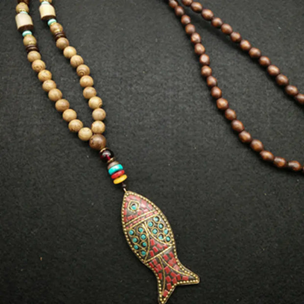 Vintage Bohemian Cotton and Linen Beaded Necklace