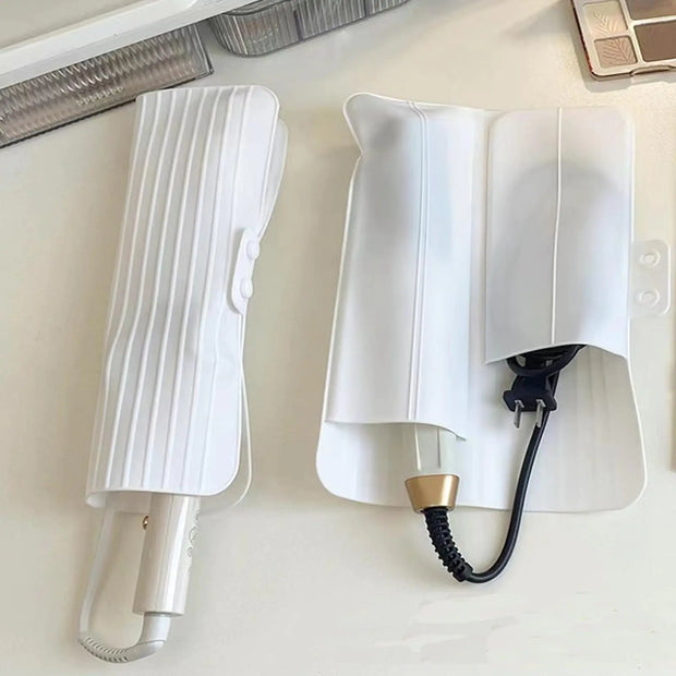 Heat Resistant Silicone Mat Travel Case Portable Travel Mat Cover for Hair Straightener Flat Iron and Hot Hair Styling Tools (White)