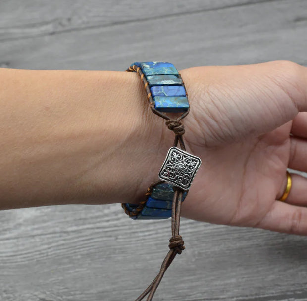 Leather Beaded Bracelet with Natural Stones and Style