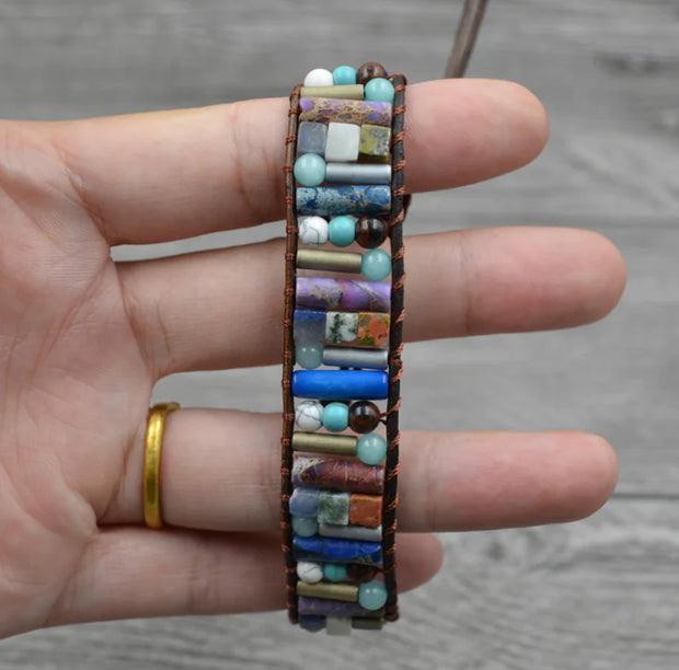 Leather Beaded Bracelet with Natural Stones and Style