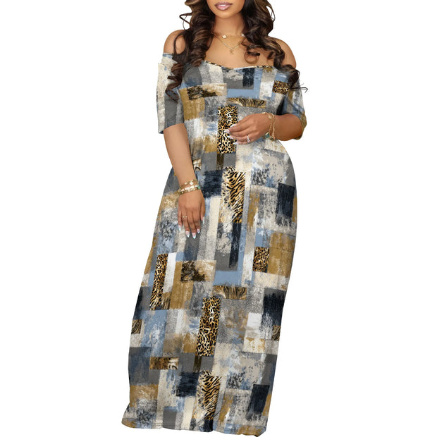 Plus Size Maxi Dresses for Curvy Women Summer Casual Loose Short Sleeve Long Beach Dress with Pocket