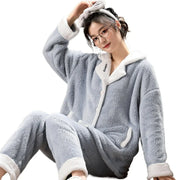 Autumn and Winter Flannel Cartoon Plus Women's Coral Fleece Home Suit Set in European and American Plus Size Sleepwear Homewear