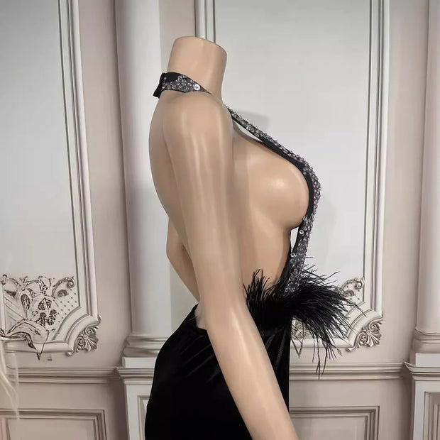 2025 Birthday Clothing High-end Sense Leak Back Split Fork Banquet Fish Tail Slim And Thin Temperament Sexy Performance Clothes