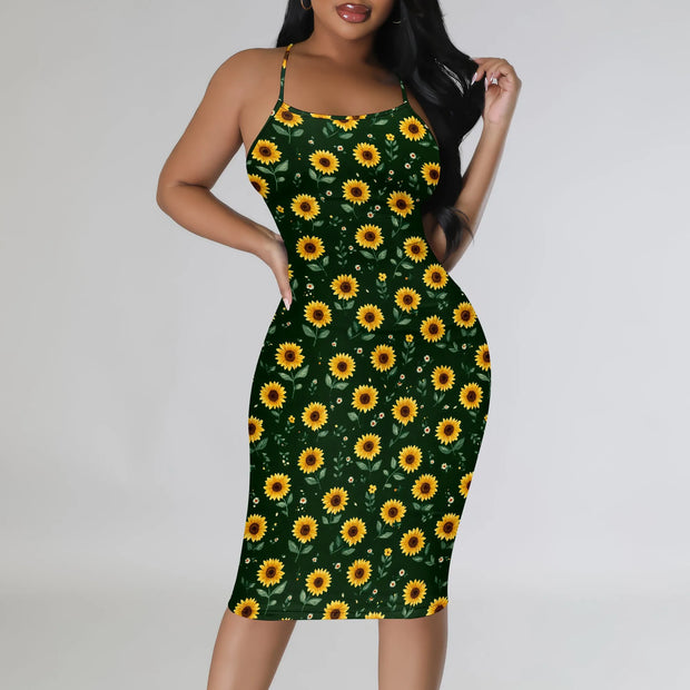 Summer Women's Sexy Sleeveless Spaghetti Strap Tank Dress Basic Tight Backless Bodycon Club Party Midi Dress