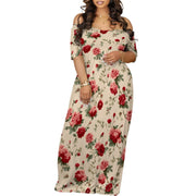 Plus Size Maxi Dresses for Curvy Women Summer Casual Loose Short Sleeve Long Beach Dress with Pocket