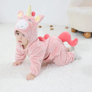 Kigurumis Unicorn Baby Girls Clothes Romper Lovely Infant Baby Onesie Bodysuit Cartoon Newborn Zipper Hooded Flannel Jumpsuits