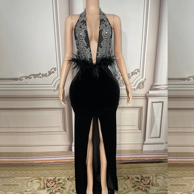 2025 Birthday Clothing High-end Sense Leak Back Split Fork Banquet Fish Tail Slim And Thin Temperament Sexy Performance Clothes