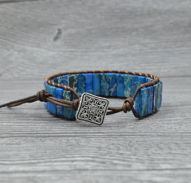 Leather Beaded Bracelet with Natural Stones and Style