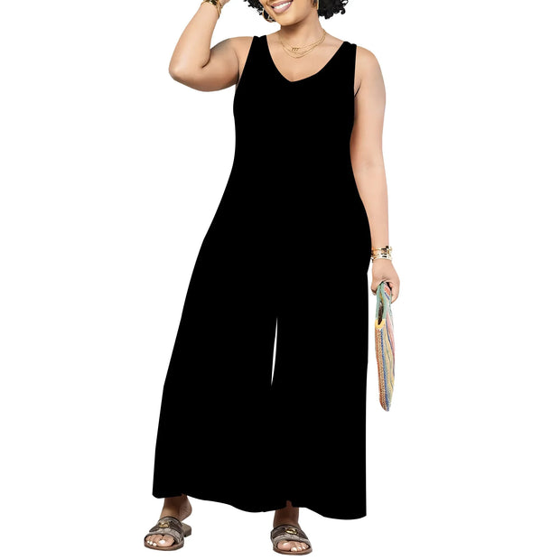 Women's Jumpsuits Overalls Wide Leg Casual 2025 Rompers Sleeveless Smocked One Piece High Waist Loose Fit with Pockets