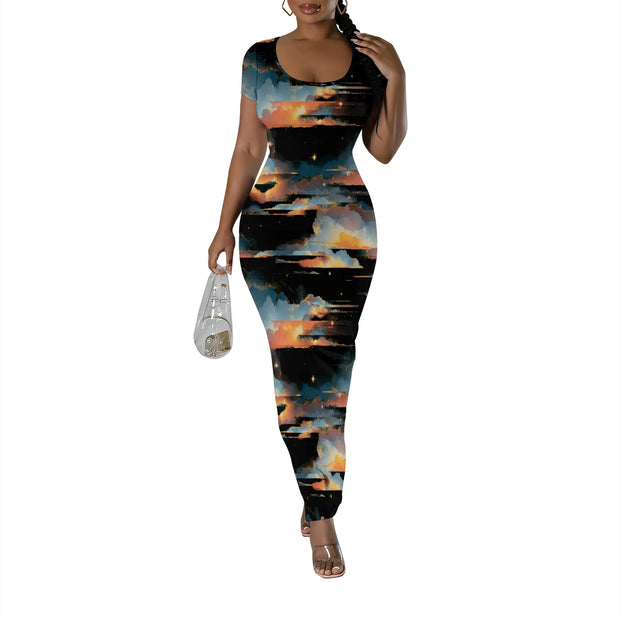 Womens Summer Casual Sexy Short Sleeve Bodycon Dress Basic Pencil Midi Club Dresses