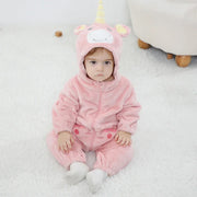 Kigurumis Unicorn Baby Girls Clothes Romper Lovely Infant Baby Onesie Bodysuit Cartoon Newborn Zipper Hooded Flannel Jumpsuits