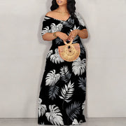 Plus Size Maxi Dresses for Curvy Women Summer Casual Loose Short Sleeve Long Beach Dress with Pocket