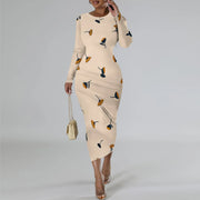 Women's Casual Basic Pencil Dress Sexy Long Sleeve Bodycon Midi Club Dress