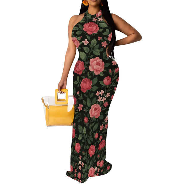 Women Sexy Bodycon Maxi Dress Tie Dye Beach Summer Dresses Halter Backless Vacation Long Sundress