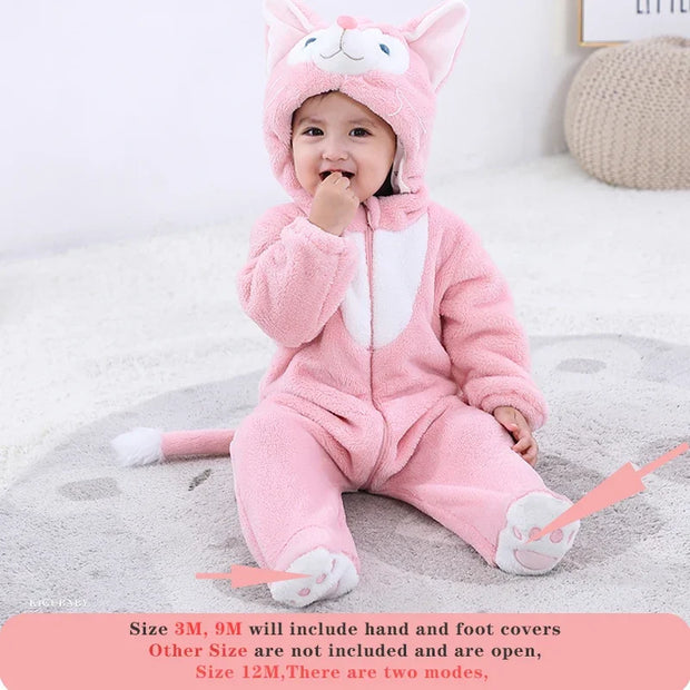 Kigurumis Unicorn Baby Girls Clothes Romper Lovely Infant Baby Onesie Bodysuit Cartoon Newborn Zipper Hooded Flannel Jumpsuits
