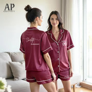 Bridesmaid Satin Pajamas Set Customized Birthday Pajamas Set, Monogram Pajamas, Pajamas set for Her, Girls Birthday Party
