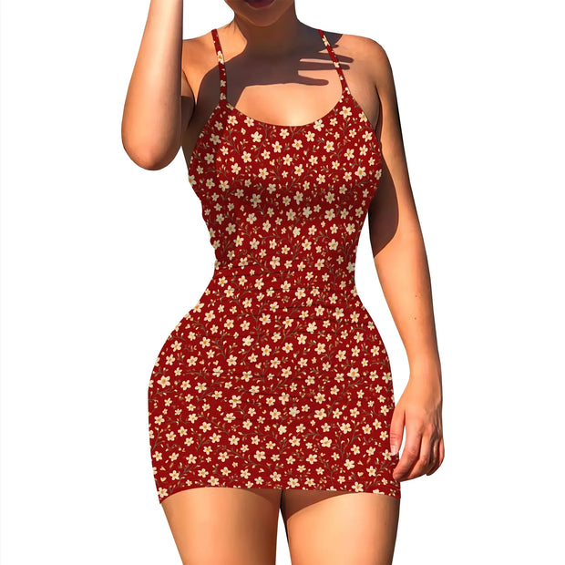 Women's Summer Floral Print A Line Short Cami Dress